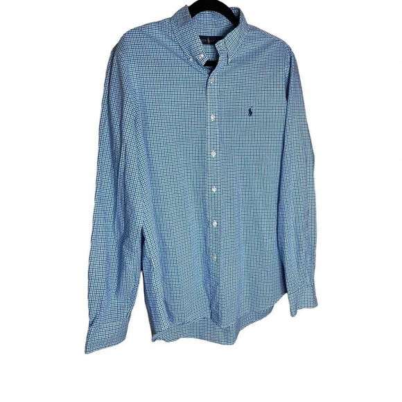 Ralph Lauren Blue Purple Plaid Check Cotton LS Button Pony Shirt Size Large - Picture 1 of 6